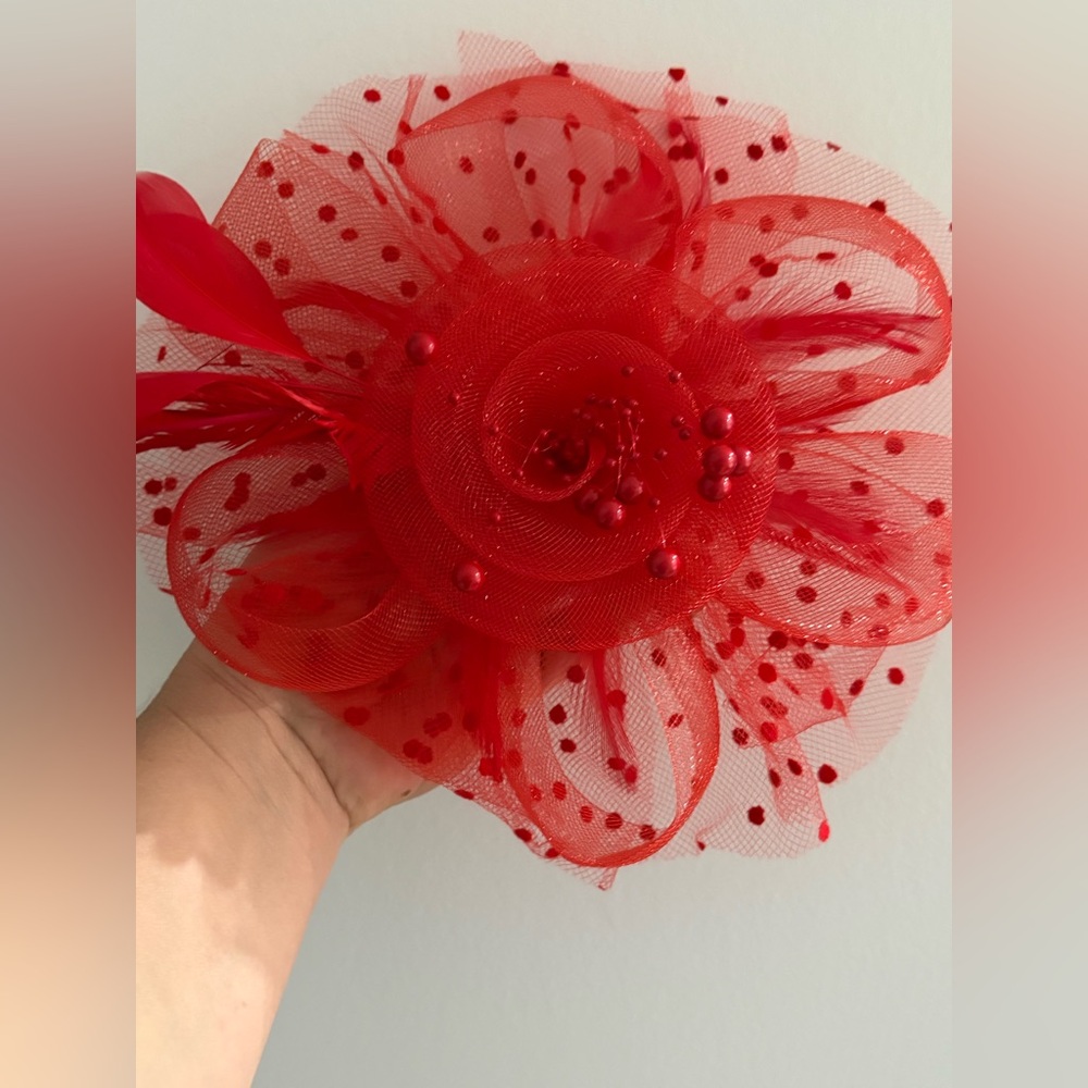 Elegant Red Floral Hair Accessory tea party hat‎